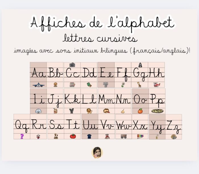 Affiches de l'alphabet cursives et bilingues – Image 1