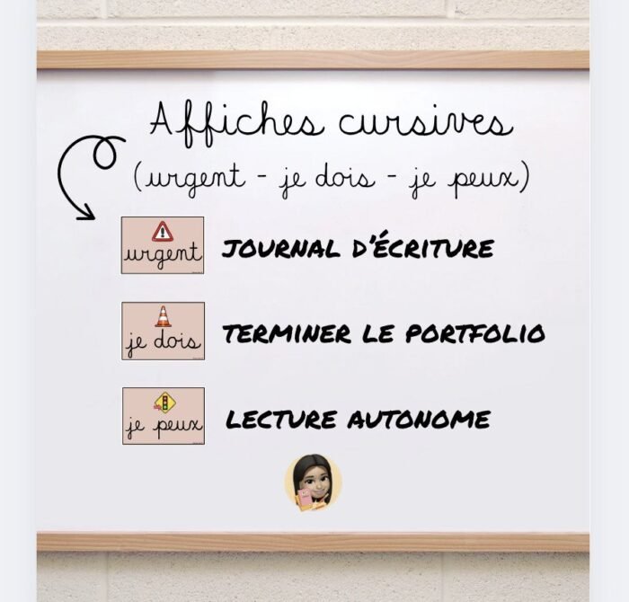 Affiches (urgent-je dois-je peux) en lettres cursives – Image 1